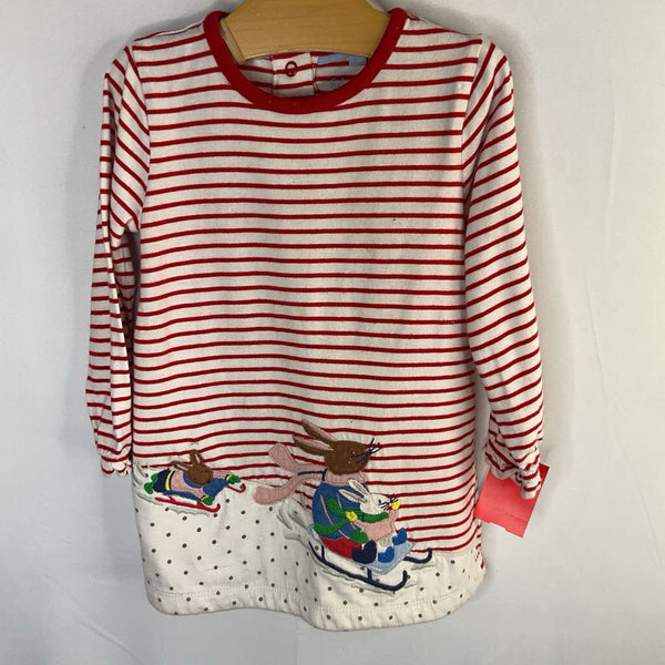 Size 12-18m: Boden Red Striped Sled Bunnies Long Sleeve Dress