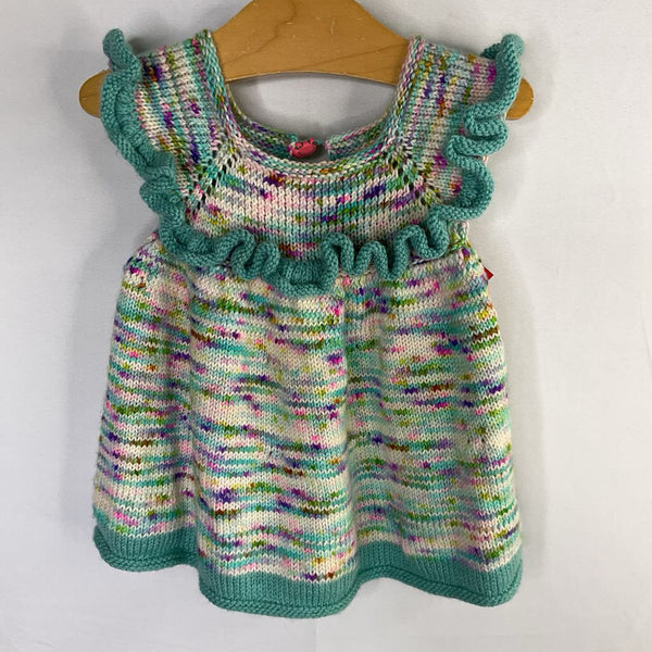 Size 3-6m: Blue/Colorful Ruffle Trim Crocheted Dress