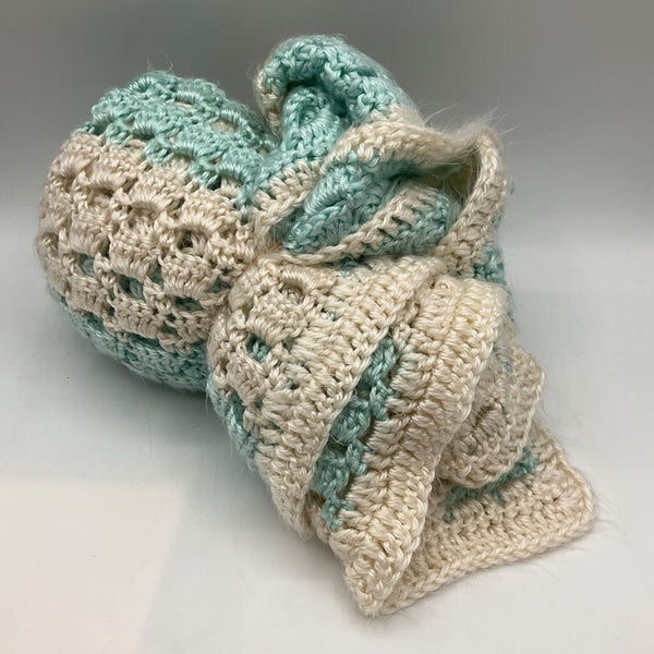 43"x28" Blue/White Crocheted Blanket