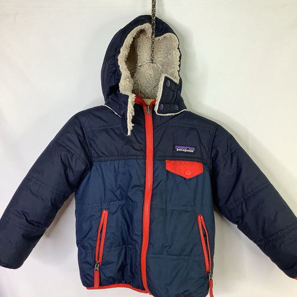 Size 3: Patagonia Navy/Red Poly/Sherpa Reversible Winter Coat