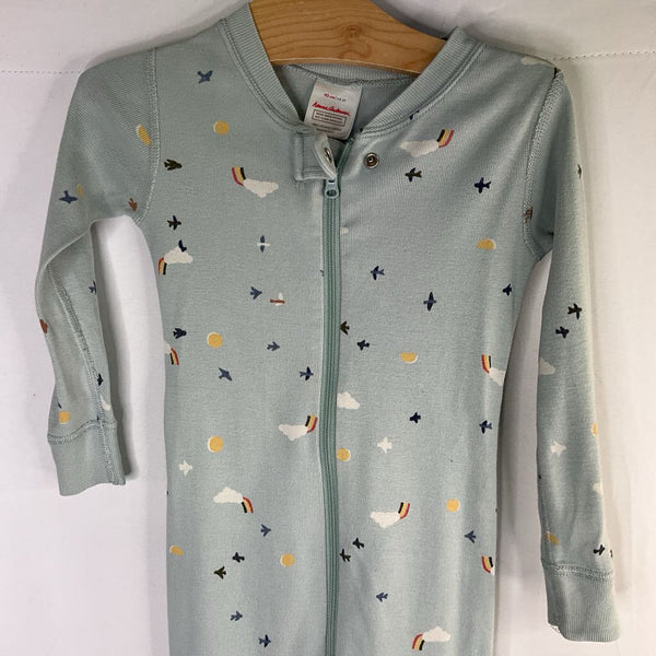 Size 3 (90): Hanna Andersson Blue Birds/Rainbows Organic Cotton 1pc Zip PJs
