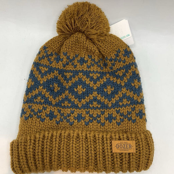 Size OS Youth: Dozer Brown/Blue Fleece Lined Pompom Beanie NEW w/ Tags