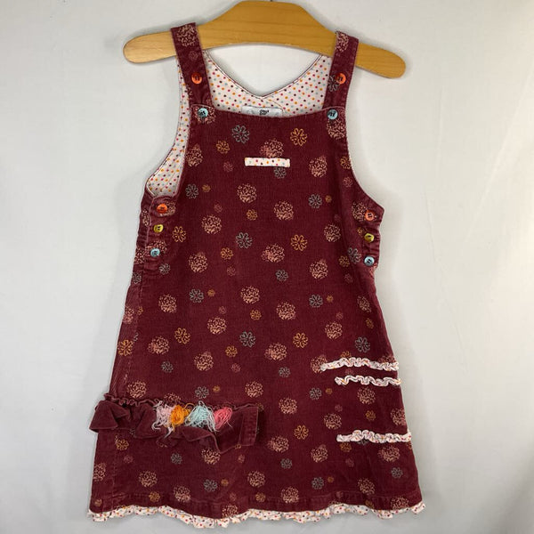 Size 5: Deux Par Deux Purple/Multi Floral Corduroy Overall Dress