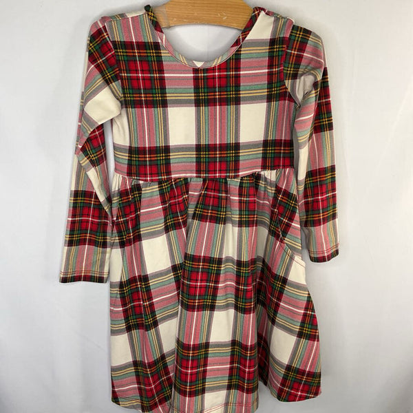 Size 4 (100): Hanna Andersson Red/Cream/Green Plaid Long Sleeve Dress