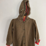 Size 12-18m: Tea Brown/Red Trim Hooded Sweater Romper