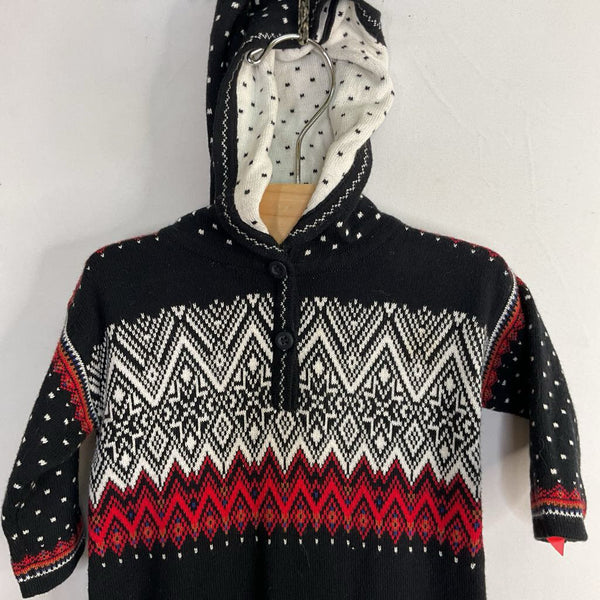 Size 0-3m (50): Hanna Andersson Black/White/Red Snowflake Hooded Sweater Romper