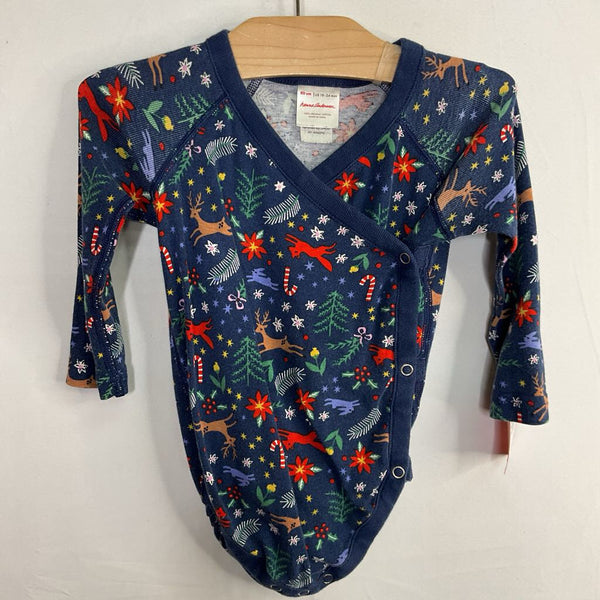 Size 18-24m (80): Hanna Andersson Navy/Colorful Woodland Winter Long Sleeve Onesie