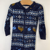 Size 12-18m (75): Hanna Andersson Blue/Yellow Menorahs Organic Cotton 1pc Holiday PJs
