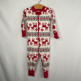 Size 12-18m (75): Hanna Andersson White/Multi Fair Isle Reindeer Organic Cotton 1pc Holiday PJs