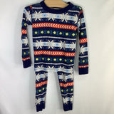 Size 4 (100): Hanna Andersson Blue/Multi Fair Isle 2pc Holday PJs