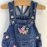 Size 3-6m: Blue/Pink Floral Embroidered Denim Overalls