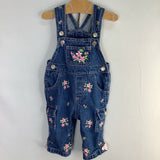 Size 3-6m: Blue/Pink Floral Embroidered Denim Overalls