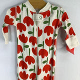 Size 0-3m (50): Hanna Andersson White/Red Tulips Organic Cotton 1pc Zip PJs