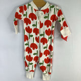 Size 0-3m (50): Hanna Andersson White/Red Tulips Organic Cotton 1pc Zip PJs