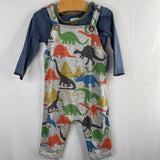 Size 3-6m: Mudpie Gray/Multi Dinos 2pc Overall Set