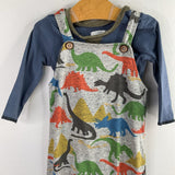 Size 3-6m: Mudpie Gray/Multi Dinos 2pc Overall Set