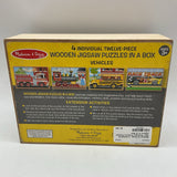 Melissa & Doug- 4 Individual 12pc Wooden Vehicles Puzzles Jigsaw In A Box