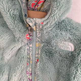 Size 2: The North Face Blue/Multi Floral Fleece/Poly Reversible Hooded Jacket