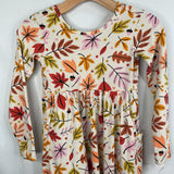 Size 8 (130): Hanna Andersson White/Multi Foliage Long Sleeve Pocket Dress