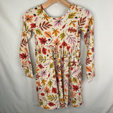 Size 8 (130): Hanna Andersson White/Multi Foliage Long Sleeve Pocket Dress