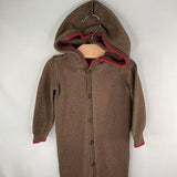 Size 12-18m: Tea Brown/Red Trim Hooded Sweater Romper REDUCED