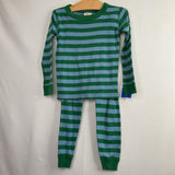 Size 4 (100): Hanna Andersson Blue/Green Striped Organic Cotton 2pc PJs