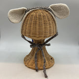 Size NB: Grey/White Crosses Teddy Ear Fleece Lined Bonnet