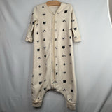 Size 5-6: Beige/Black Woodland Fleece Lined 1pc Zip PJs