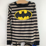 Size 8 (130): Hanna Andersson Black/Grey Striped/Batman 2pc PJs