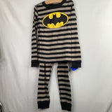 Size 8 (130): Hanna Andersson Black/Grey Striped/Batman 2pc PJs