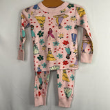 Size 2 (85): Hanna Andersson Pink/Colorful Disney Princesses Organic Cotton 2pc PJs