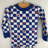 Size 2 (85): Hanna Andersson Blue/White Checkerboard/Hearts 2pc PJs