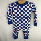 Size 2 (85): Hanna Andersson Blue/White Checkerboard/Hearts 2pc PJs