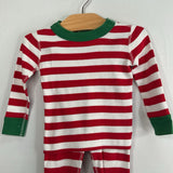 Size 2 (85): Hanna Andersson Red/White Striped Green Trim 2pc PJs