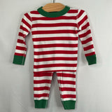 Size 2 (85): Hanna Andersson Red/White Striped Green Trim 2pc PJs