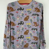 Size 8: Mini Boden Purple/Colorful Cat Print 2pc PJs