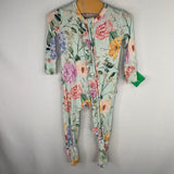 Size 0-3m: Posh Peanut Blue/Multi Floral Bamboo 1pc Footy Pjs