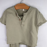 Size 12-18m: Quincy Mae Green Gauze 2pc Shirt/Pants Set