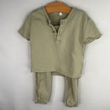 Size 12-18m: Quincy Mae Green Gauze 2pc Shirt/Pants Set