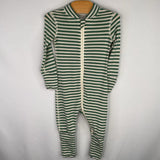 Size 0-3m (50): Hanna Andersson Green/Creme Striped Tencel 1pc Zip-Up PJs