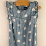 Size 12-18m: Gap Blue/White Dots Chambray Ruffle Trim Romper