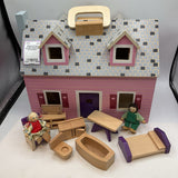 Melissa & Doug Fold & Go Pink Wooden Dollhouse w/ Furniture