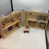 Melissa & Doug Fold & Go Pink Wooden Dollhouse w/ Furniture