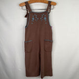 Size 2: Zara Brown/Blue Floral Embroidered Knitted Overalls