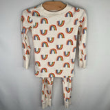 Size 3 (90): Hanna Andersson Creme/Rainbows Organic Cotton 2pc PJs REDUCED