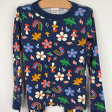 Size 6-7 (120): Hanna Andersson Blue/Multi Rainbow/Flower/Mushroom 2pc PJs