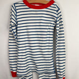 Size 8 (130): Hanna Andersson White/Blue/Red Striped 2pc PJs