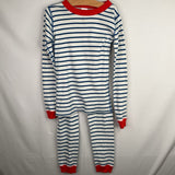 Size 8 (130): Hanna Andersson White/Blue/Red Striped 2pc PJs