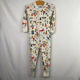 Size 3 (90): Hanna Andersson White/Rainbow Florals Zip-Up 1pc PJs