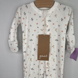 Size 3-6m: Goumi White/Floral Long Sleeve 1pc Zip-Up Footy Pj NEW